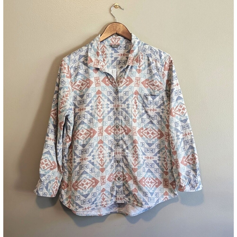 Eddie Bauer Womens Petite Large PL Southwestern Aztec Geometric Flannel Shirt